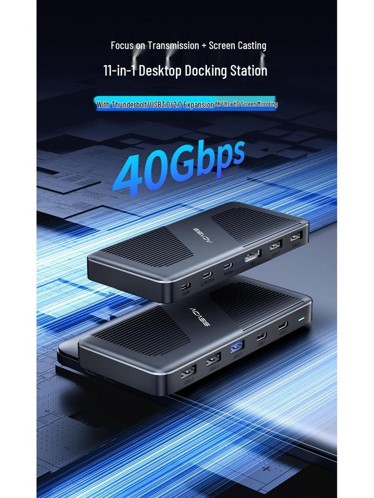 7-Port Thunderbolt Docking Station: PD100W Fast Charging, DP2.0, 4K@60Hz, Triple Screen Display
