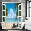 Tropical Palm Tree Shower Curtain, Ocean Beach Island Window Palm Tree Bathroom Decorative Shower Curtain, Waterproof Shower Cur