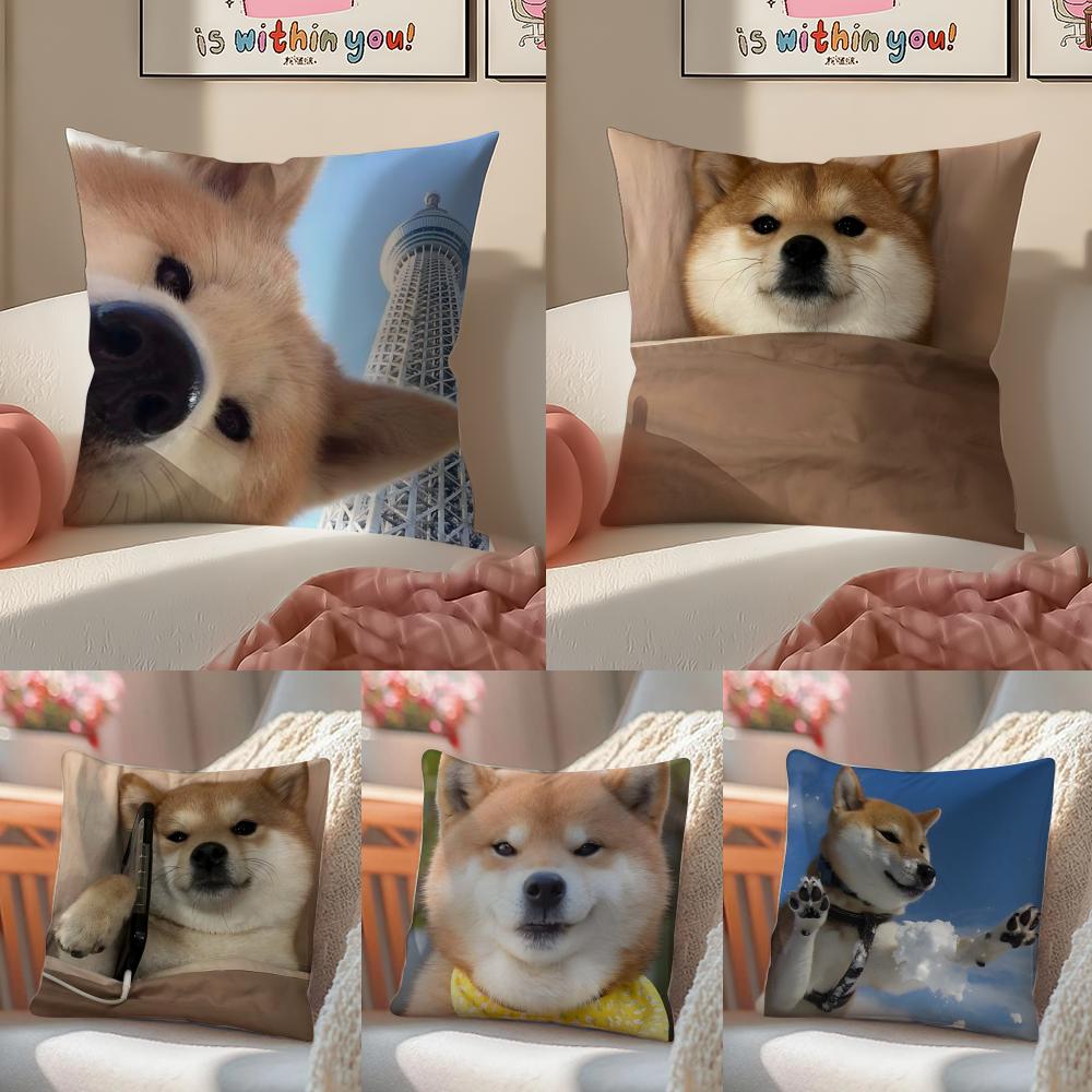 Cute Shiba Inu Funy Abstract Art Cushion Cover Linen Pillowcase Cover Soft Decor for Sofa Home Room
