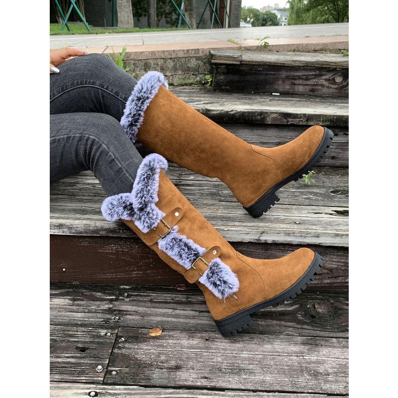 Winter Warm High Snow Boots Women's 2025 New Belt Buckle Plus Size Fleece Thickened Wool Wool Cotton Shoes
