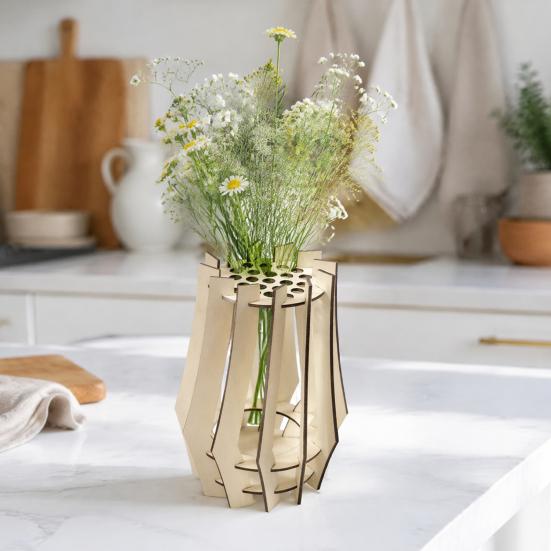 Handcrafted Floral Display for Shelf Wooden Puzzle Flower Vase, Stand Flowers or Minimalist Arrangement Pots Office Artificial Flowers, Decorative