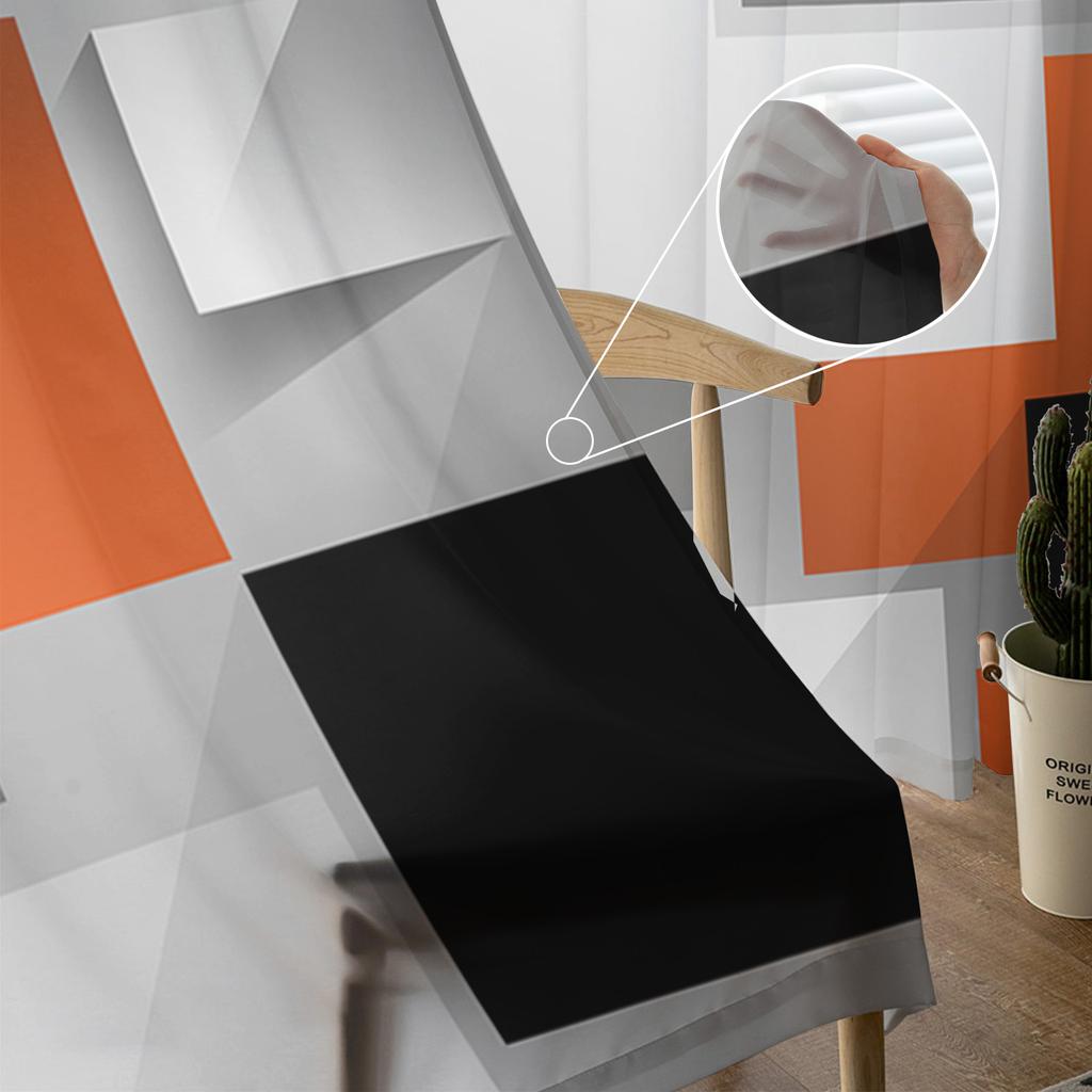 Orange Geometric Abstract Sheer Curtain For Bedroom Kitchen Living Room Tulle Voile Window Treatment Decor