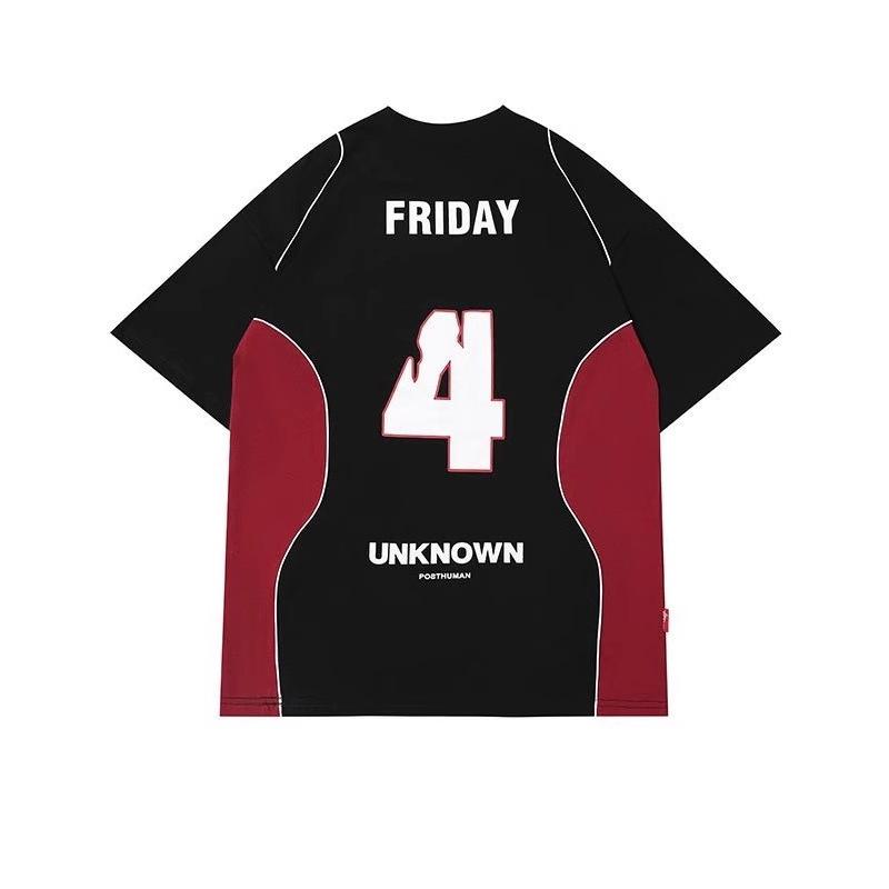 

Guochao Patchwork Basketball Print Street Style T-Shirt L чорний