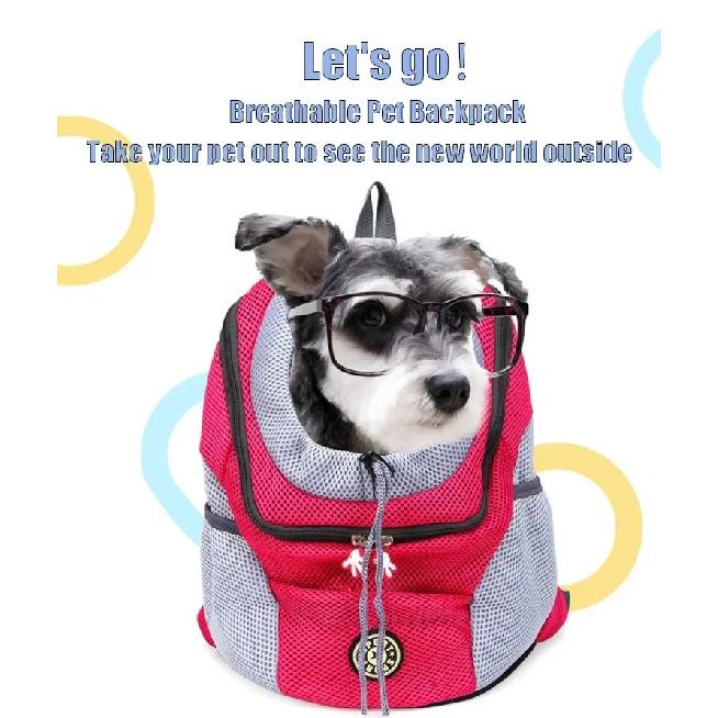 Portable Pet Carrier Backpack Breathable Mesh Dog Front Pack Double Shoulder Bag For Outdoor Travel Walking