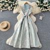 Elegant temperament style suit collar jacquard dress women's summer sleeveless strap waist thin A-shaped long dress