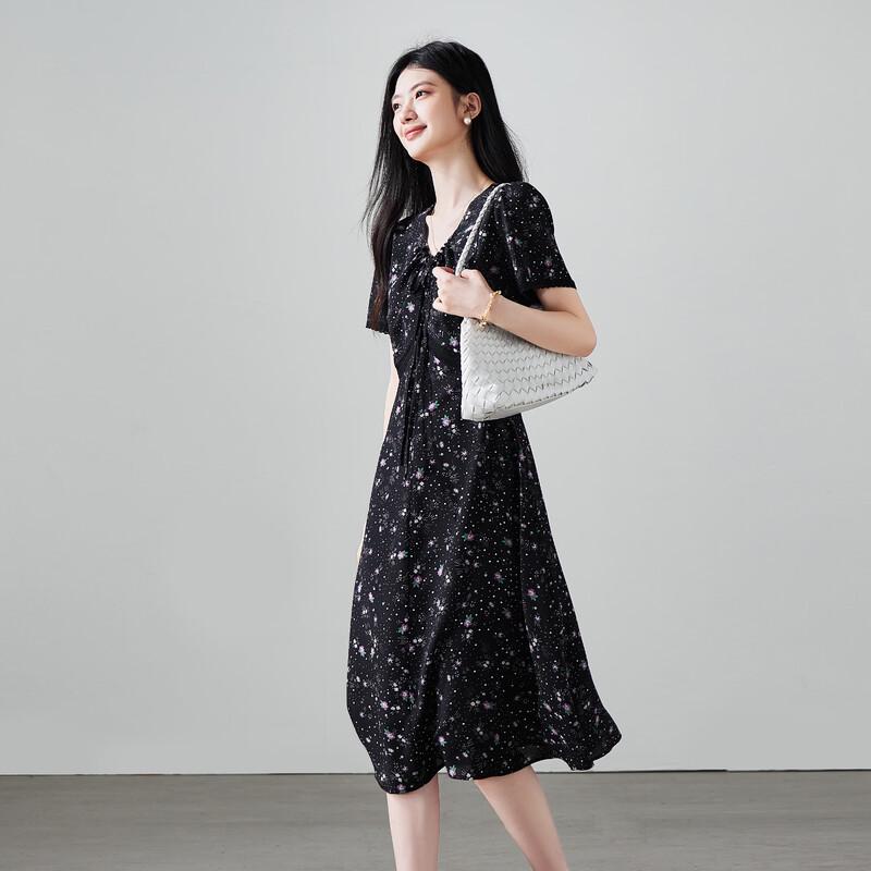 SOFSIL 100% Mulberry Silk Floral V-Neck Midi Dress XL