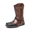 Men's Embroidered Leather Western Cowboy Boots - Retro European High-top Knight Style