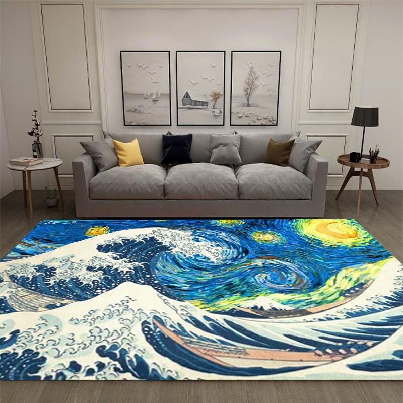 Japanese Japanese Style Ukiyo-e Entrance Hall Carpet Kanagawa Surf Balcony Kitchen Living Room Bedroom Anti-skid Floor Mat