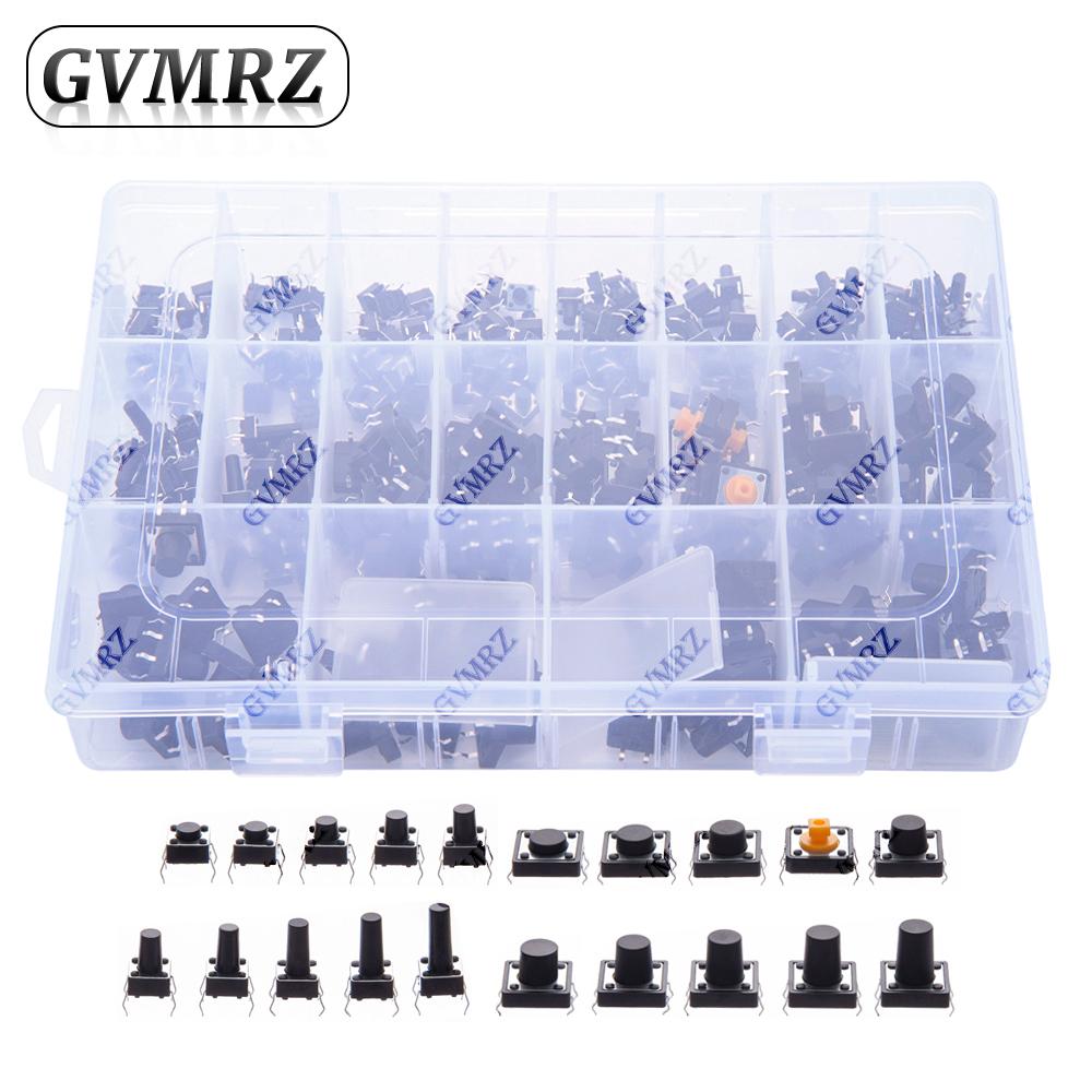 250PCS 20value 4pins 6x6mm 12x12mm 5/6//8/9/10/11/12/13mm Tactile button switch micro instant classification Assorted kit 