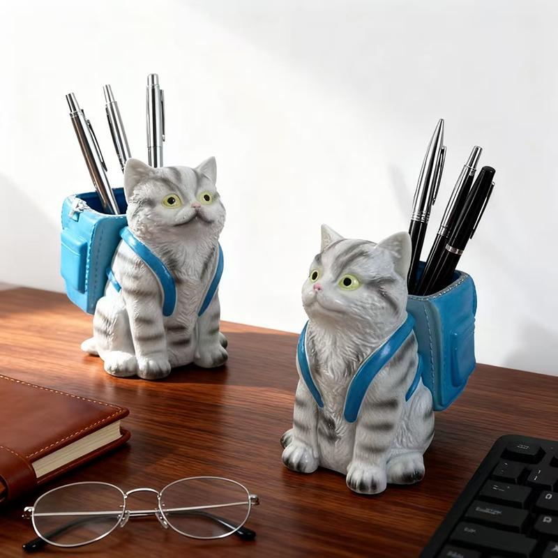 2Pc Cute Cat Backpack Pen Holder Home Storage Ornament Office Desktop Decoration Ornaments Commemorative Gifts