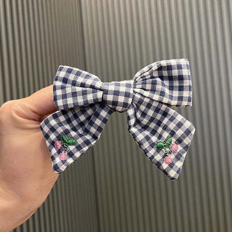 Cherry Bow Embroidered Hair Clips for Girls - Autumn & Winter Academy Style