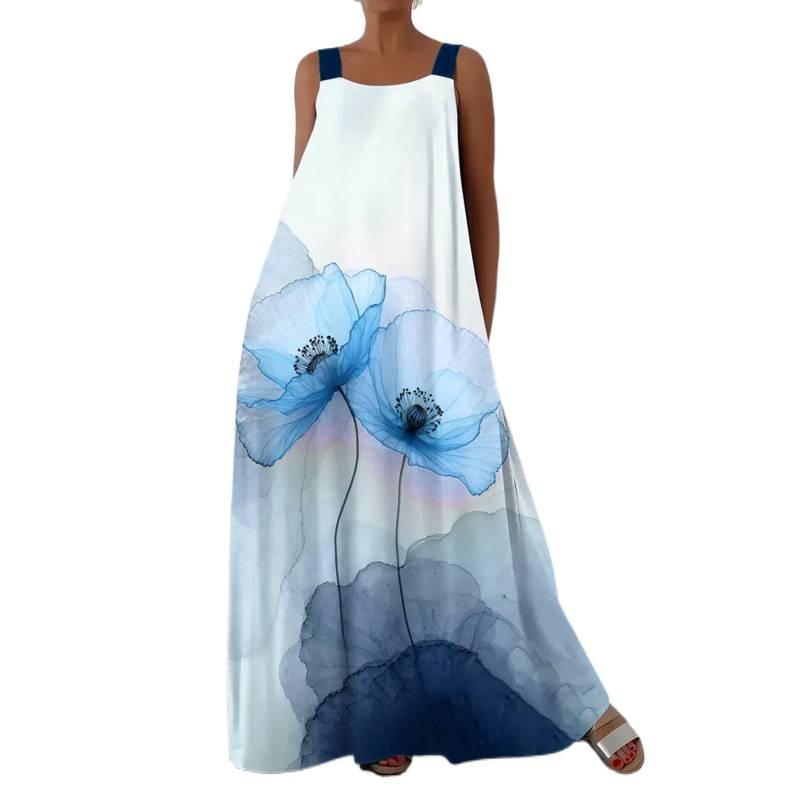 Women's plus size dress loose casual side pocket suspender dress