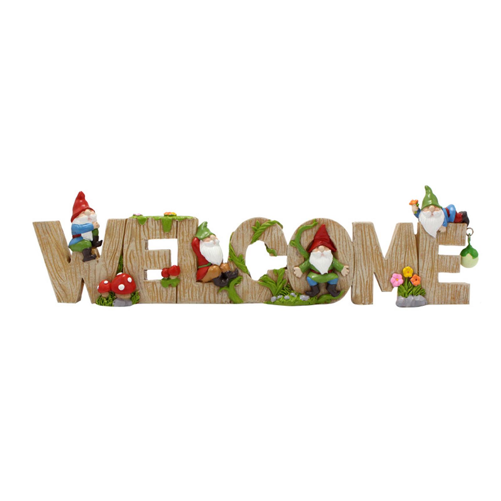 Small Resin Welcome Sculpture Resin Welcome Sign Set with Elf Dwarf Design Elegant Tabletop Figurine for Living-Room 1
