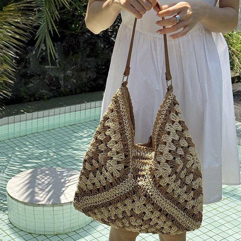 Summer Beach Straw Women Hollow Out Female Vacation Shoulder Bags Hand Woven Seaside Tote Bag Ladies Knitted Handbags