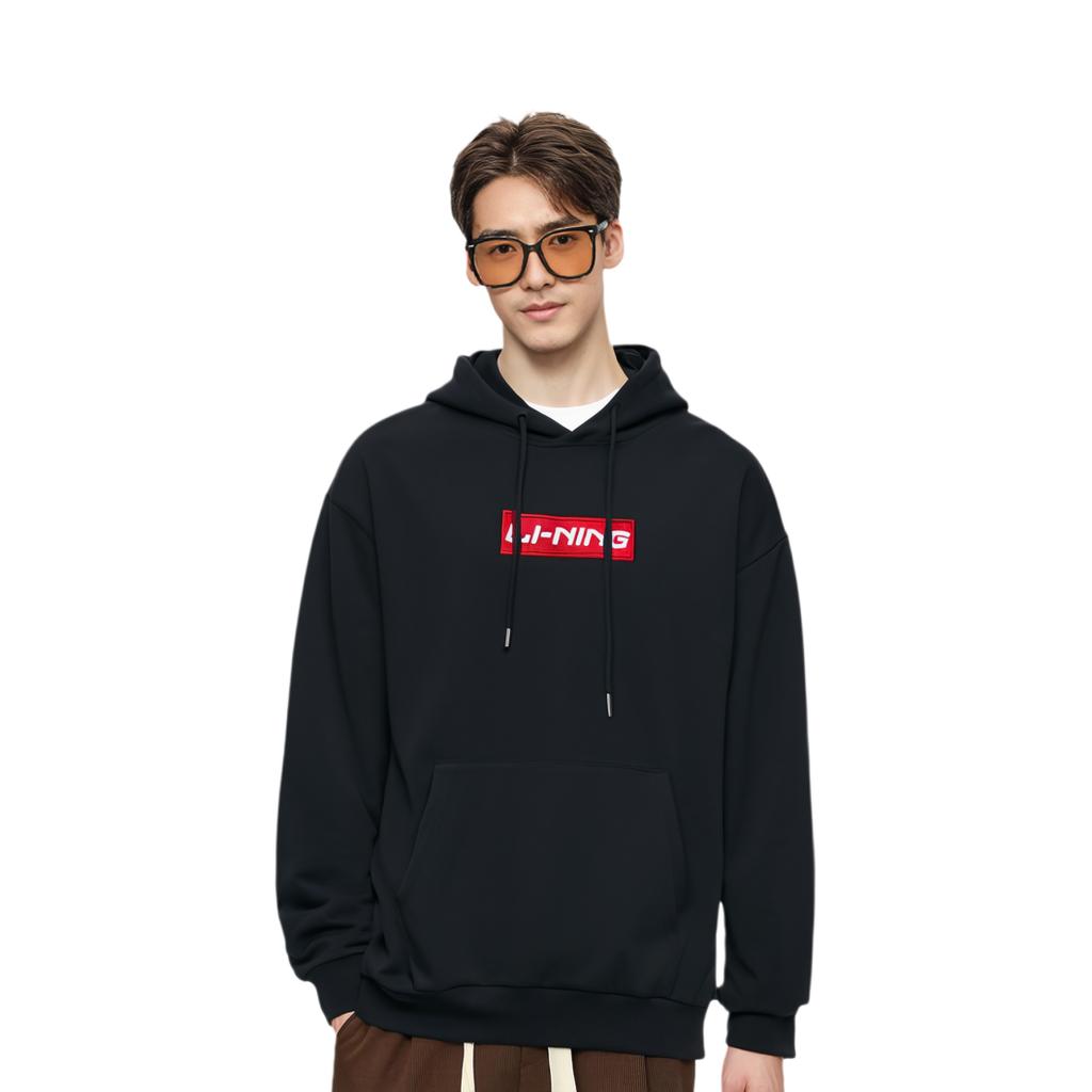 Li Ning Embroidered Logo Fleece Casual Hoodie Unisex Hoodies Black YWDS491-2