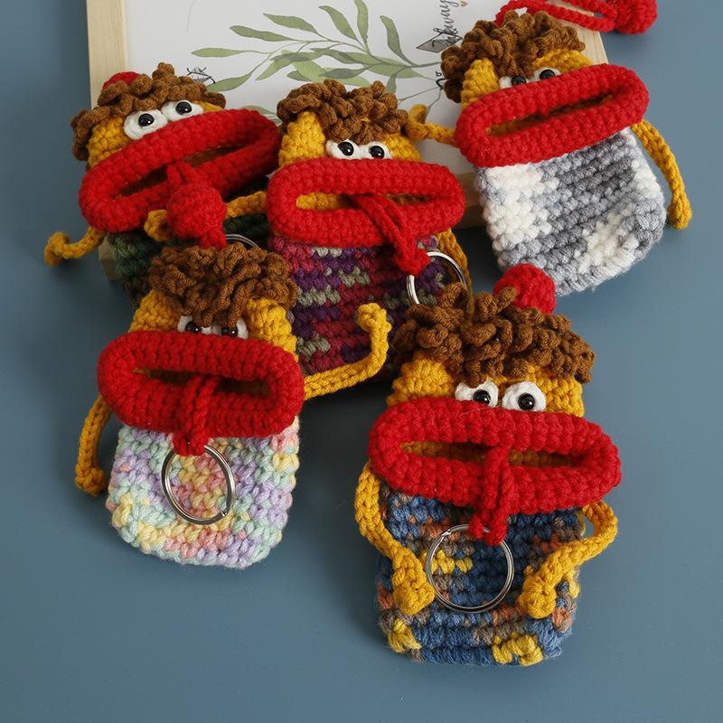 Funny Sausage Mouth Doll Series Crochet Bag Keychain For Car Keys Holder Knitting Doll Keyrings For Key Storage Custom Accessory