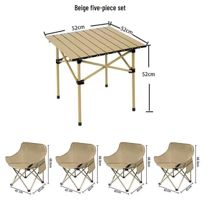Portable Outdoor Folding Table & Moon Chair Set - Complete Camping & BBQ Gear