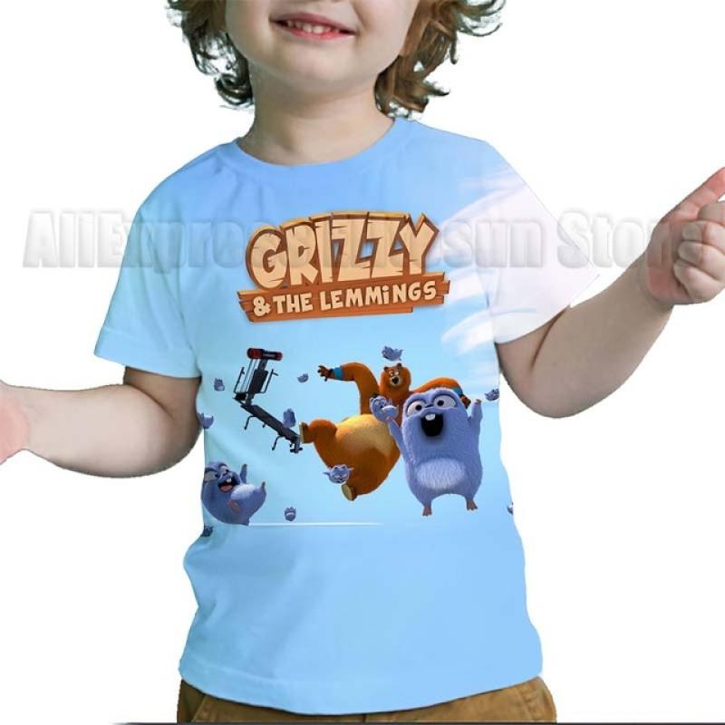 Camisetas con estampado 3D de Grizzy y los Lemmings para niños, camisetas de dibujos animados para niños y niñas, camisetas de Anime, camisetas de calle
