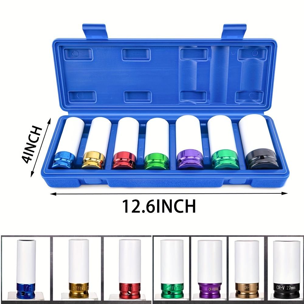 1/2"Drive Wheel Protector Impact Socket,7pcs Thin Wall Deep Impact Socket Set,Non-marring Impact Socket Set for Tire Protection