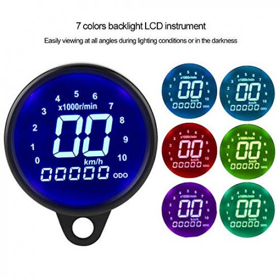 Motorcycle Speedometer,12V DC Universal Motorcycle LED Digital Speedometer Tachometer, Motorbike Speed Meter Gauge Oil Level Meter Voltmeter Voltage,