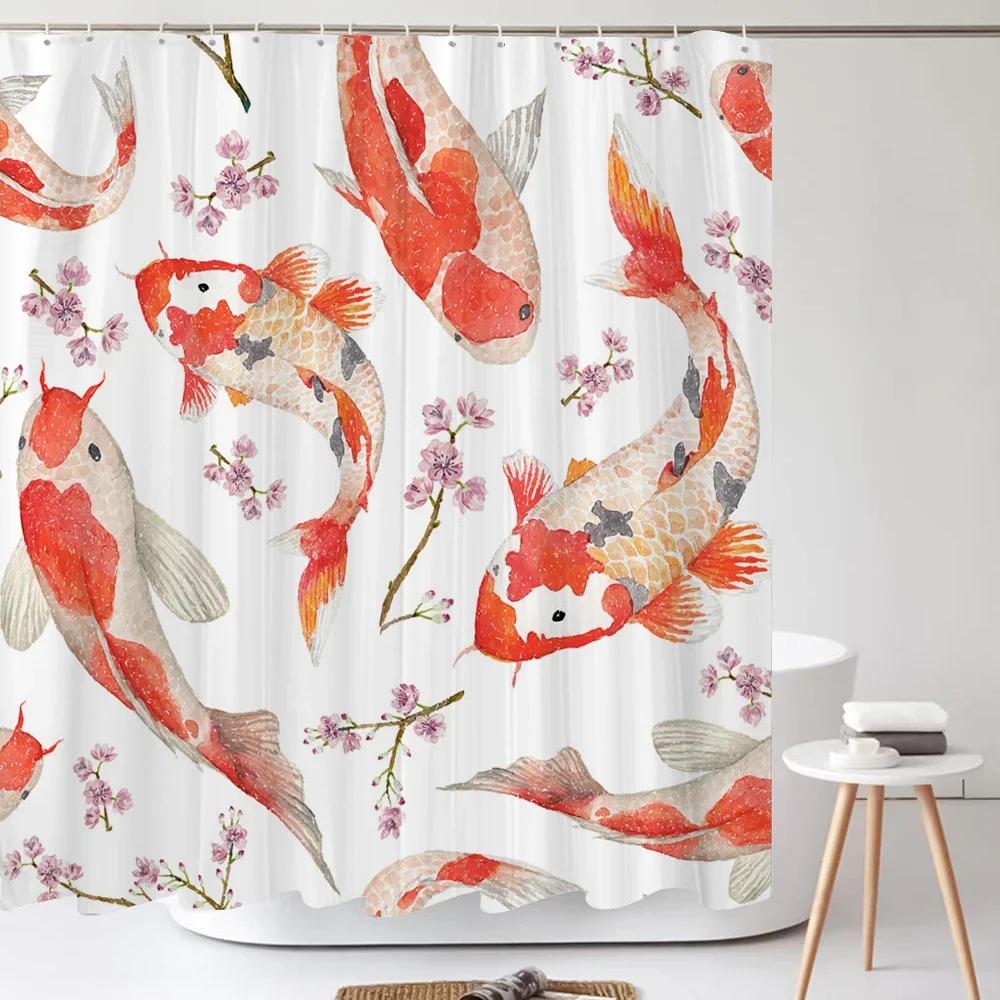 Duschvorhänge im chinesischen Stil mit Blumen und Vögeln, wasserdicht, Badezimmervorhang aus 3D-bedrucktem Stoff mit Haken, Dekoration, Duschvorhang
