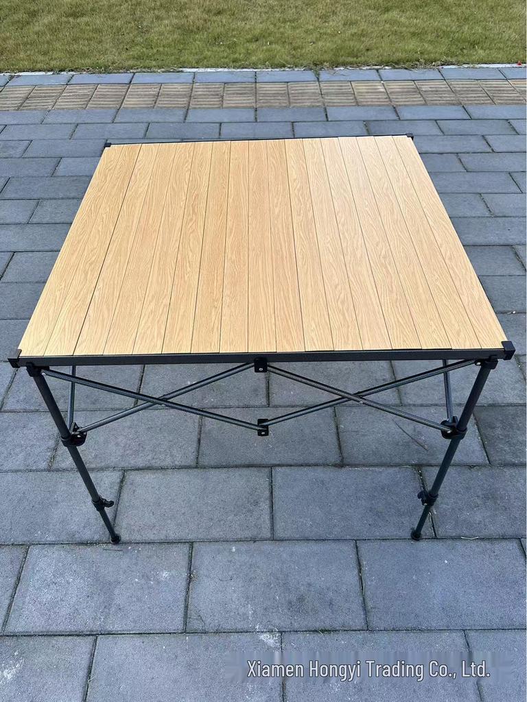 Hongyi Bamboo Pattern Aluminum Folding Table – Outdoor, Adjustable Height for Tea, BBQ, Card Games, Mahjong, Dining.