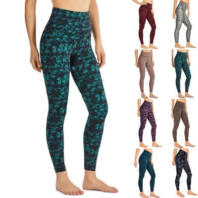 Womens Green Texture Prints Stretch Yoga Leggings Fitness Running Gym Sports Active Pants