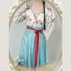 Chinese Tang Dynasty Style Hanfu for Women Printed Round Neck Top & Long Skirt Set Traditional Hanfu Costume