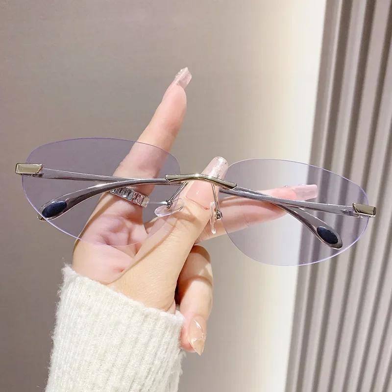 European American Retro Frameless Cut Edge Driving Metal Sunglasses UV Resistant Small Frame Personalized