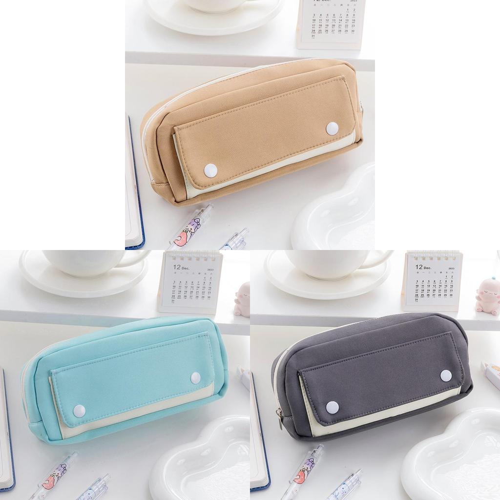 Pencil Case For Students With Large Capacity Dual Zipper Storage In Polyester Fabric