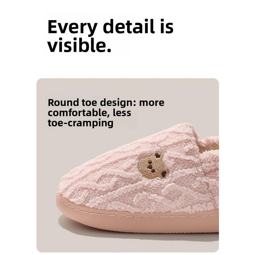 Home Cotton Slippers Women's Winter Bag with Cute Cartoon Teddy Bear Indoor Home Plush Warm Fur Slippers Men