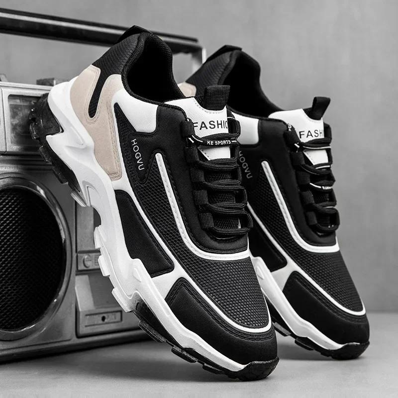 Fashion Men's Sneakers  Mesh Breathable Trendy Lace Up Thick Soled Korean Version Casual Running Shoes Comfort Sports Shoes 2024