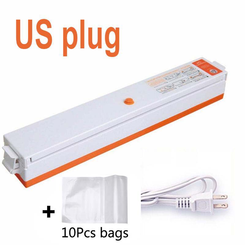 

Бытовая вакуумная упаковочная машина для пищевых продуктов, вакуумный упаковщик для пленок с 10 пакетами 220V-US Plug оранжевый