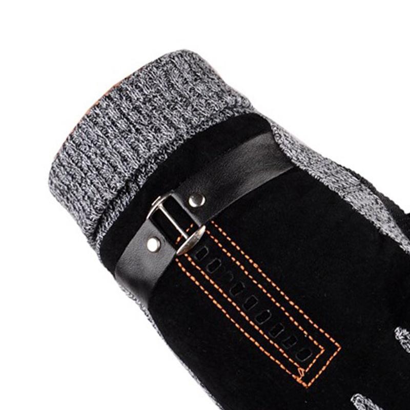 Fine Pigskin Gloves Winter Thicken Fleece Warm Men's Leather Mittens Gloves