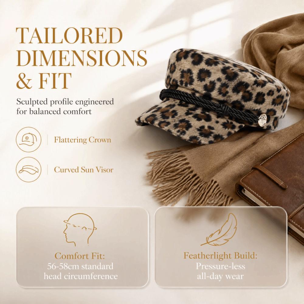 Decorative Button Flat Top Hat Vintage Style Leopard Print Cap Casual Newsboy Beret Hat Party