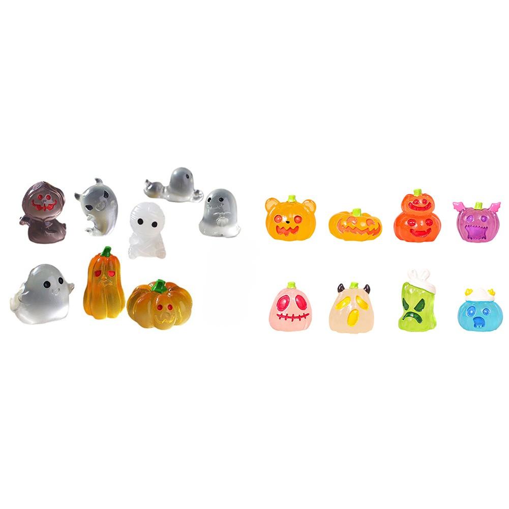 Resin Glow in the Dark Halloween Miniature Ornaments Set 17 Pieces for Spooky Tabletop Terrariums and Holiday Decor