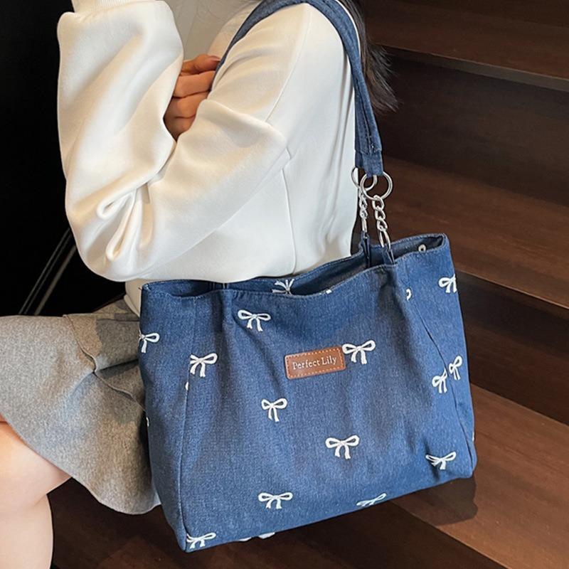 Denim-Umhängetasche Damen vielseitige große Kapazität gewaschene Canvas-Tasche blau Pendlertasche tragbare Einkaufstasche