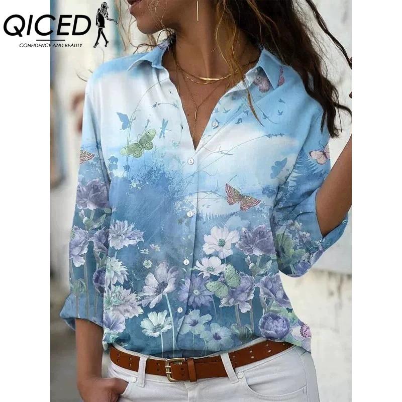QICED 38 Color Women's Fashion Casual Long Sleeve POLO Neck Blouses & Shirts