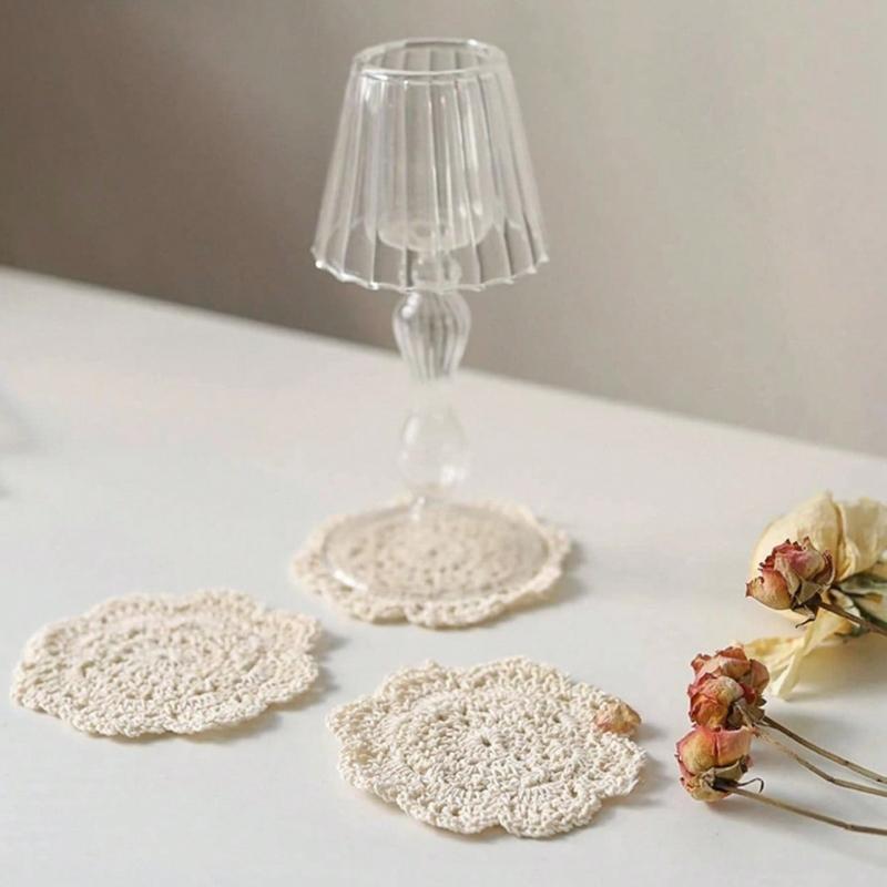 1pcs Woven Hollow Out Coaster, Modern Polyester Drink Coaster For Home,Solid Color Coasters For Insulation, Kitchen, Dining Room, Bedroom