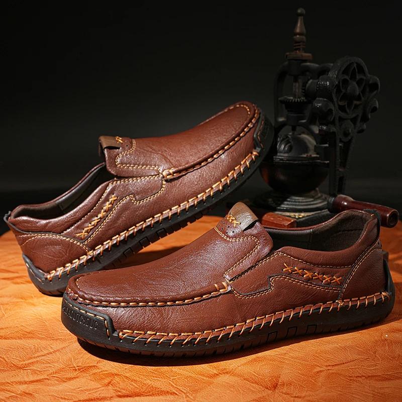 Fashion Brand Casual Business Leather Shoes Men's Handmade Platform Loafers Outdoor Anti Slip Comfortable Luxury Lazy Shoes Large Size