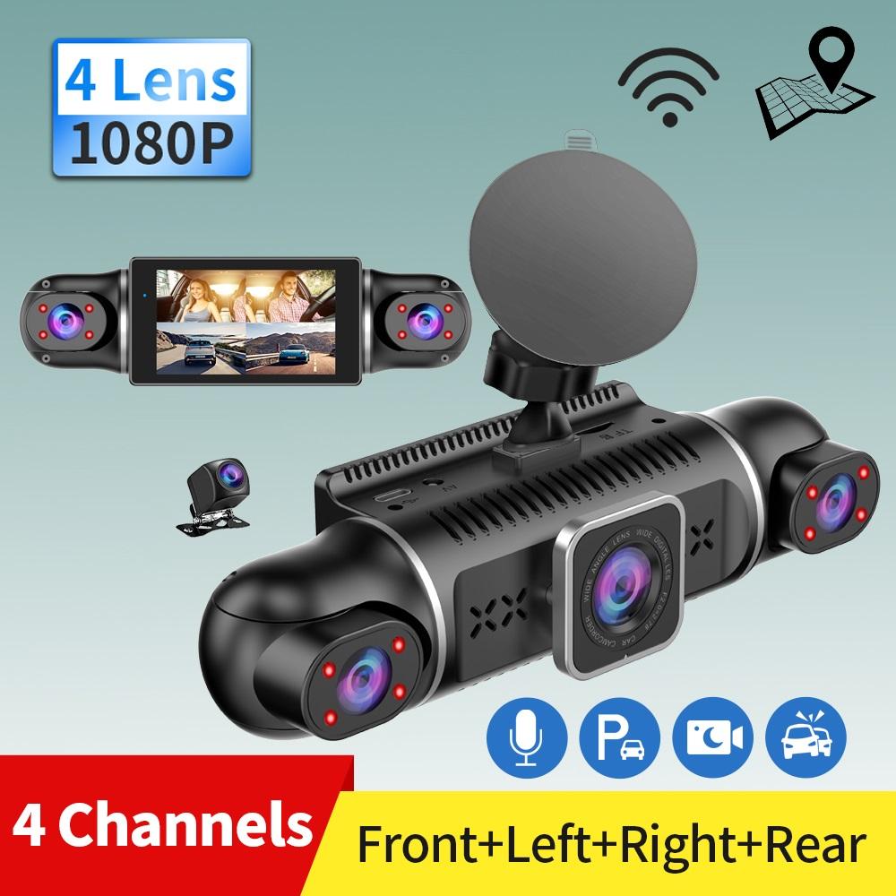 Four Lens Driving Recorder, 4 Recording 4 Screen Display, 1080P Night Vision, GPS, Loop Recording, WiFi Connection Camera