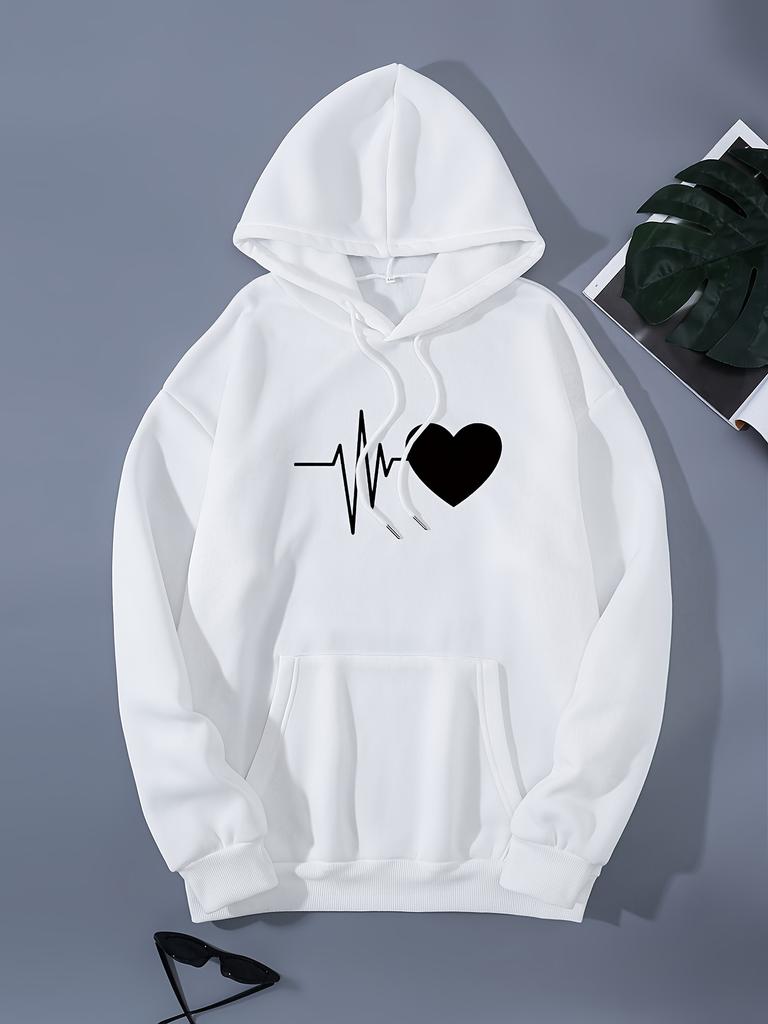 Women's Casual Hooded Sweatshirt  Vibrant Red Heart  Stethoscope Graphic Print Trendy Hoodie Long Sleeve Pullover with Pockets