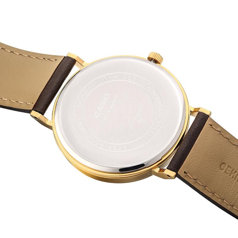 Casio Fashionable Minimalist Business Casual Quartz Movement Leather Strap Watch Men Watches White MTH-1060GL-7APF