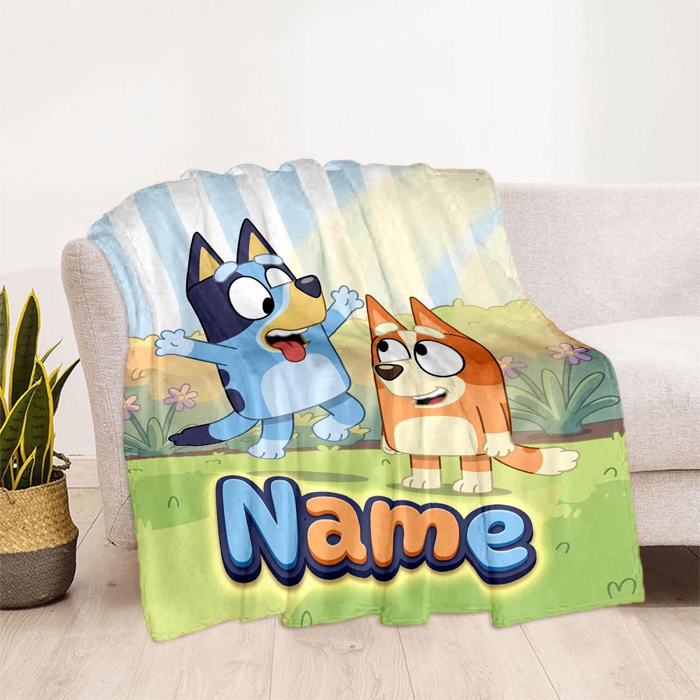 Bluey's Colorful Celebration Customize Your Name Blanket Throw Customizable Blanket Soft & Cozy Versatile for Chair Seaside Living Room Nap