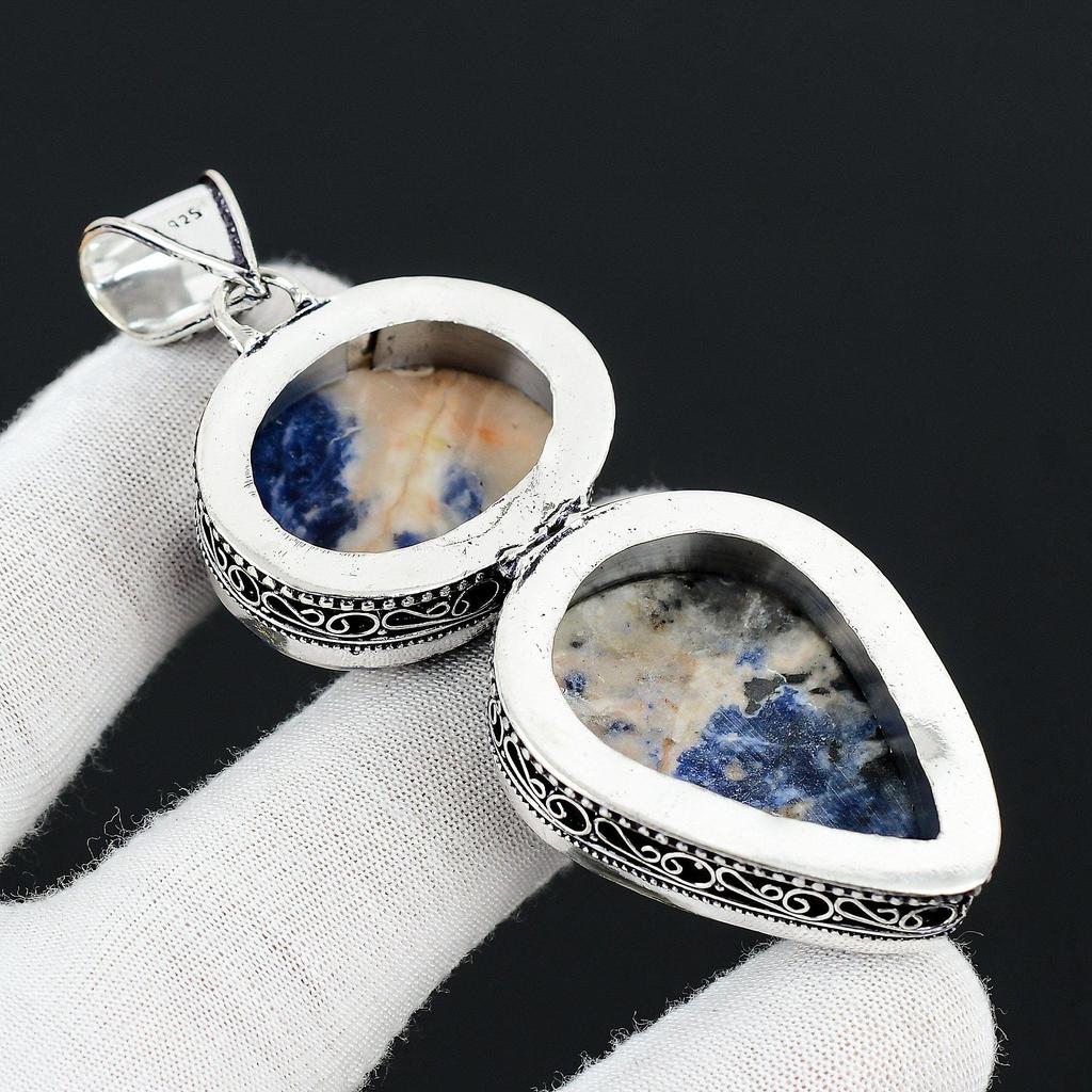 Sodalite Gemstone Handmade 925 Sterling Silver Jewelry Pendant Double Stone Antique Pendant Natural Sodalite Gemstone Pendant For Gifts