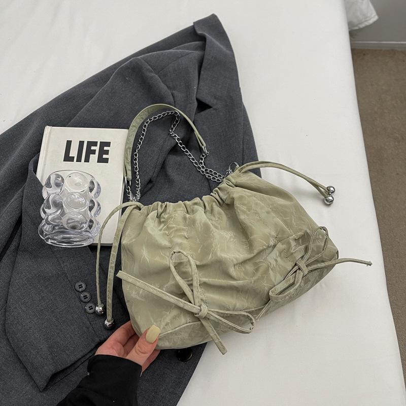 

Модная большая сумка-тоут с цепочкой, осенне-зимняя, простая плиссированная сумка-мессенджер через плечо с бантом зелёный