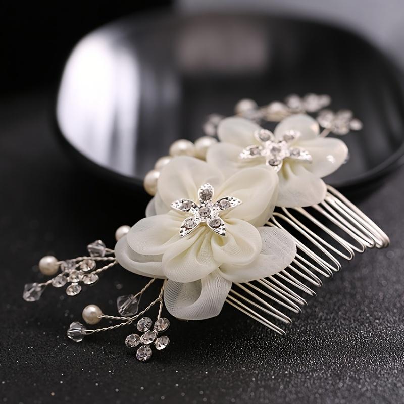 Wedding Hair Comb Flower Hair Ornaments Bride Hair Comb Pearl Rhinestone Headpiece For Women Girls Headdress Floral Jewelry