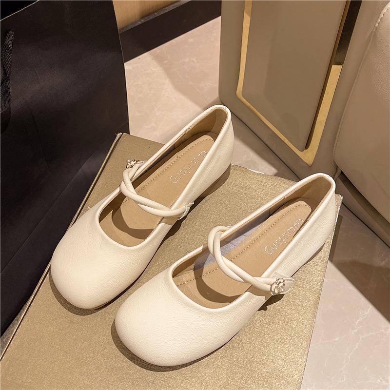 Coarse heel Mary Jane women's shoes Doudou shoes spring and summer new soft-soled lazy leather single shoes flat-soled grandma shoes