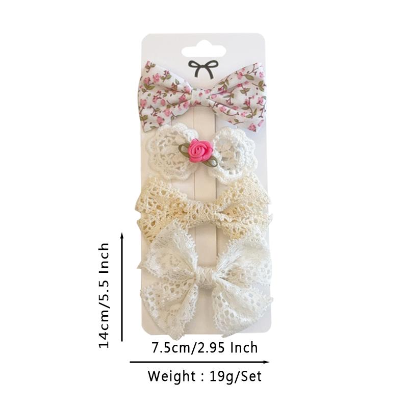 4Pcs/set Solid Flowers Print Bowknot Hair Bow Clips Baby Girls Lace Cotton Linen Barrettes Safety Hairpins Headwear Accessories