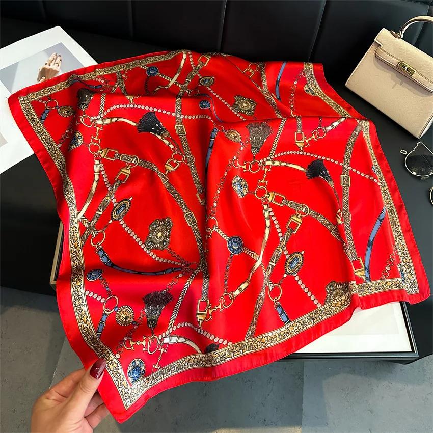 Luxury Chain Print Small Square Scarf Ladies Simulated Silk Thin Neck Scarf Fashion Sunscreen Headscarf For Women